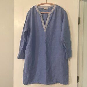 Lou & Grey Chambray Cotton long sleeve relaxed fit shift dress w/pockets P Med